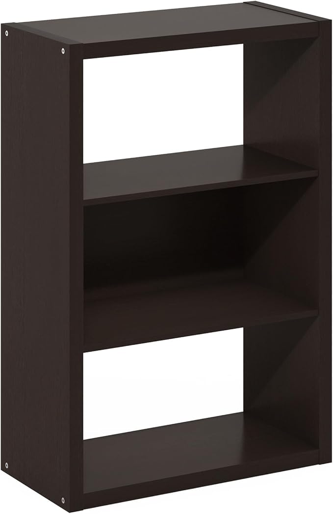 Furinno Viola Book Shelf, 3-Tier Bookshelf, Extra Thick Frame Bookcase with Open Shelf, Open Back Design, 11.3" x 23.2" x 35.9", for Living Room, Bedroom, Home Office, Black Dark Oak