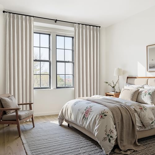 88 Inch Blackout Curtains for Living Room Thermal Noise Reduction Sliding Door Two Burg Country Style Linen Window Curtain & Drapes for Track System Back Tab (2 Count)
