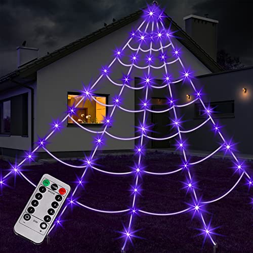 Spider Web Halloween Decoration Outdoor Lights (Battery-Purple Lights)