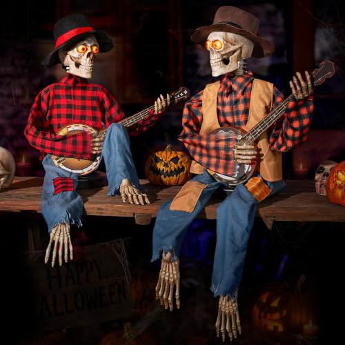 Halloween Animatronics Banjo Skeletons Duo Decorations