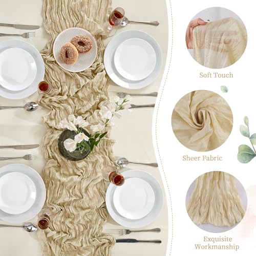 Beige Cheesecloth Table Runner 35×120 Inch Fall Boho Gauze Home Decor (4.8 Ounce)