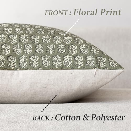 Decorative Floral Print Throw Pillow Covers 18×18 Sage Green (2 Count)
