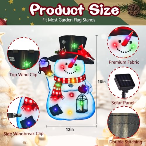 12x18 Solar Christmas Snowman Garden Flag
