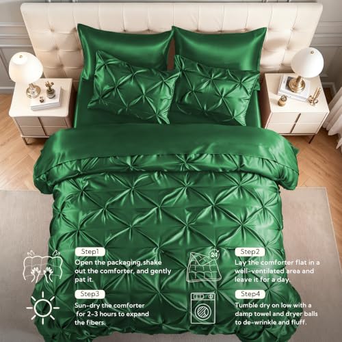 Satin Queen Comforter Set Dark Green