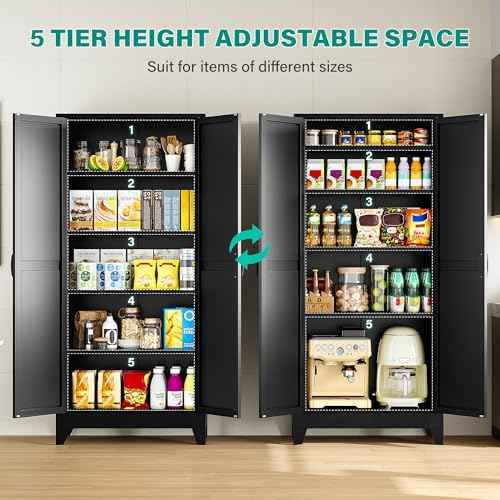 Wide & Deep Pantry Storage Cabinets with 2 Doors and 5 Shelves