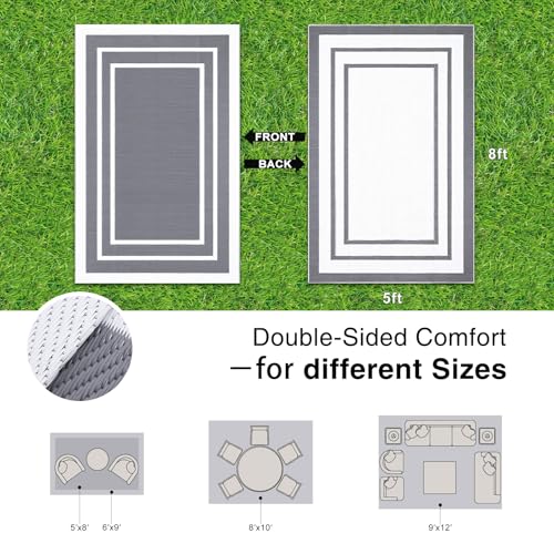 Outdoor Rug 5x8 ft Waterproof Reversible Mat