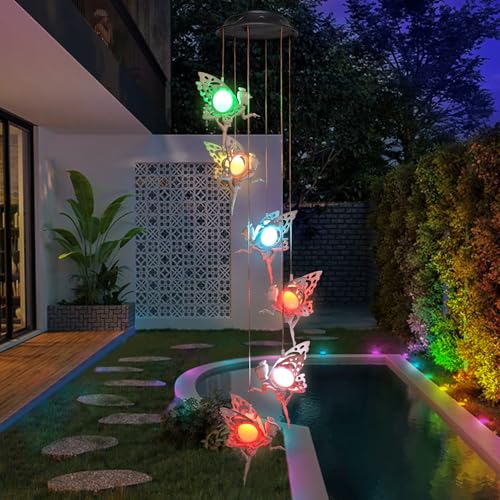 Solar Wind Chimes for Outside Changing Colors Fairy Wind Chime Lights Windchimes Outdoors Unique Decorative Mobile Gifts for Mother's Day Thanksgiving Christmas Birthday