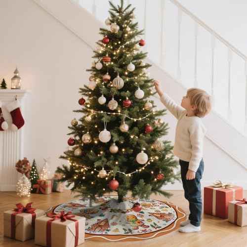 Gingerbread Christmas Tree Skirt Beige Decorations Christmas Gingerbread Tree Ornaments Holiday Party House Decor Xmas Trees Mat 36 inches