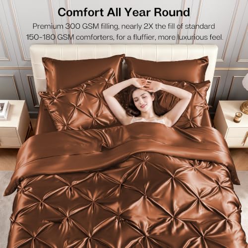Satin King Size Comforter Set Brown