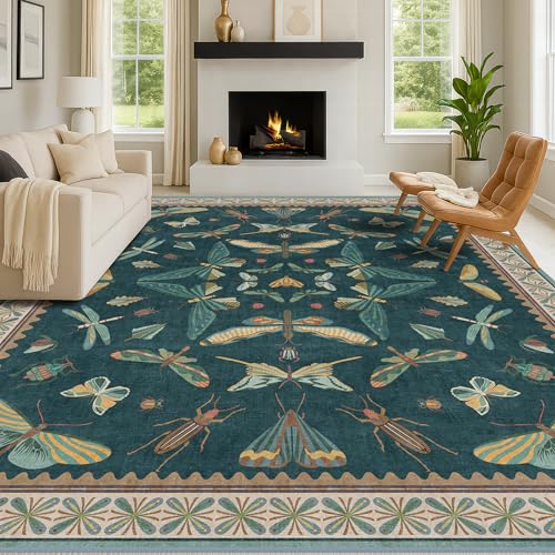 Insect Print Washable 8x10 Living Room Rug (80 Sq Ft)
