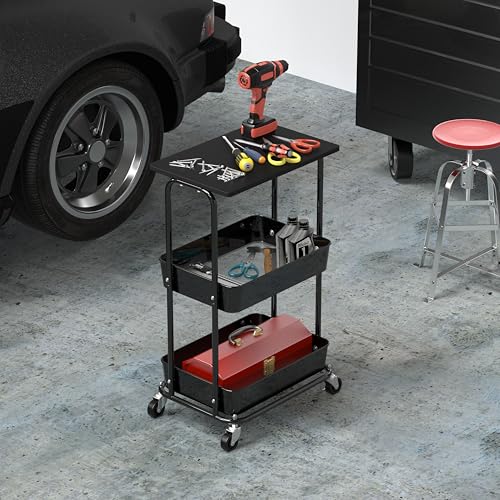 2 Tier Rolling Utility Cart Wood Top