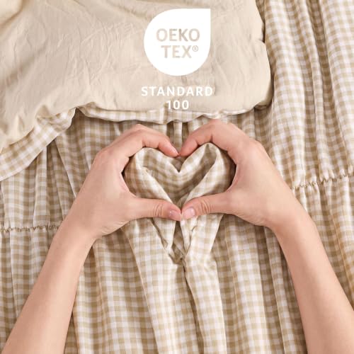 Tan Gingham Queen Size Comforter Sets