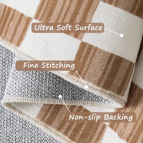2x5 Runner Rug Modern Checkered Geometric Lattice Hallway Rug Brown (10 Sq Ft)