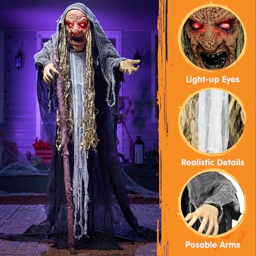62” Halloween Decorations Outdoor Animatronics Standing Hunchback Witch with Light Creepy Sound Decor