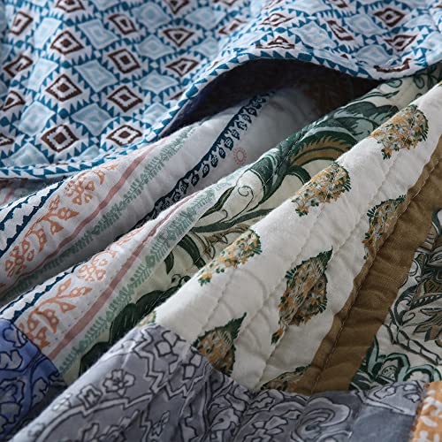 Cotton Bedspread Quilt Sets 3 Pieces Reversible Coverlet Sets Comforters Blue Bohemian Paisley Patchwork Bedspread (3 Count)
