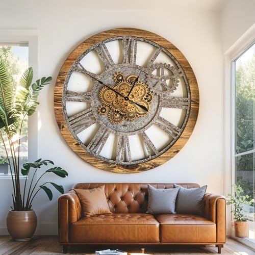 The Gears Clock 36'' Inch Real Moving Gear Wall Clock Vintage Industrial Oversized Rustic Farmhouse