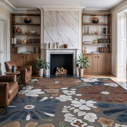 Outdoor Rug 10x14 Large Modern Floral Tropical Area Rugs for Outdoor and Indoor Patio Easy to Clean Non Shedding Living Room Porch Garden Washable Outside Carpet (140 Sq Ft)