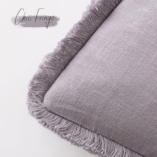 Decorative Linen Fringe Throw Pillow Covers 20×20 Light Purple (2 Count)