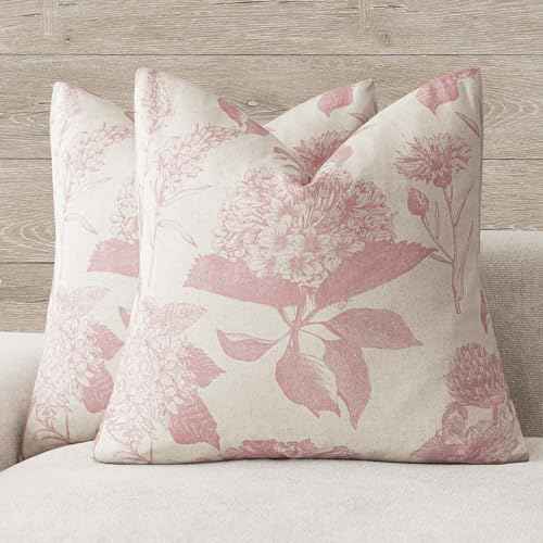 Set of 2 Linen Floral Throw Pillow Covers Neutral Vintage Print Decorative Cozy Cushion Covers Farmhouse Boho Home Decor for Sofa Chair Couch Bedroom Living Room