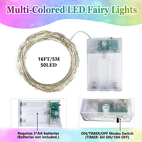 2 Pack Fairy Lights Battery Operated 16FT 50 LED String Lights Multicolor (2 Count)