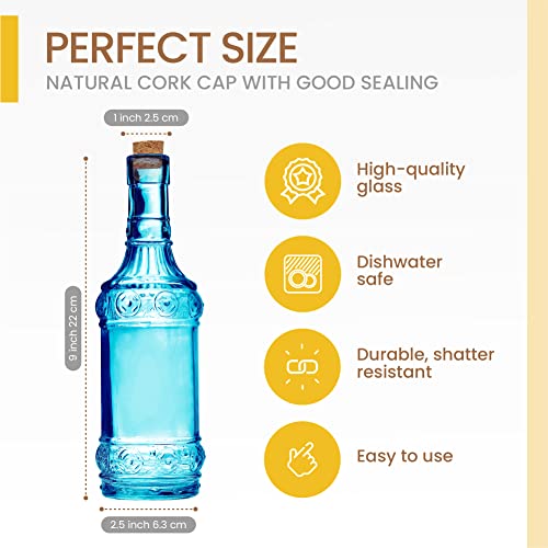Assorted Blue Glass Bottles with Corks (6 Count)