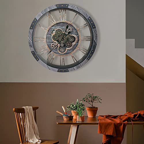 24" Large Wall Clock with Moving Gears