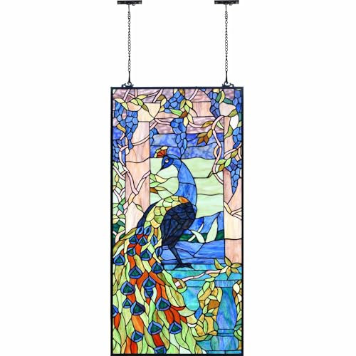 W10096 Peacock Tiffany Style Stained Glass Window Panel
