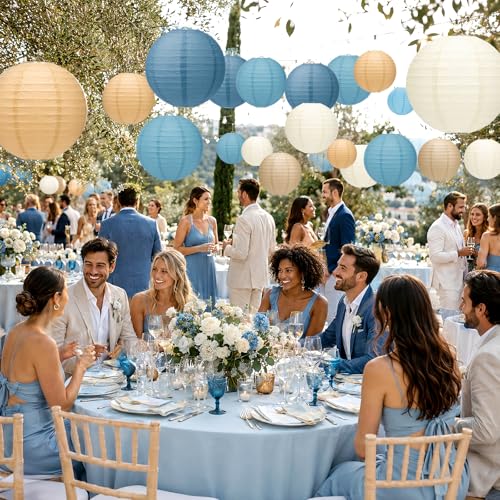 15 Pack Dusty Blue Paper Lanterns with String (15 Count)
