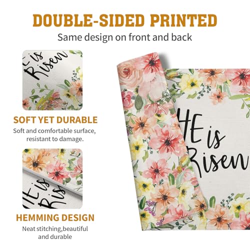 He is Risen Placemats Set of 4 Spring Easter Christian Cross Religious Flowers Kitchen Table Mats Seasonal Easter Holiday Linen Fabric Place Mat for Party Kitchen Dining Decoration