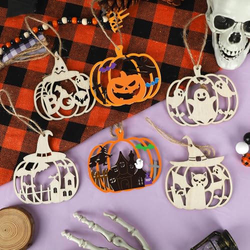 24 PCS Unfinished Wooden Halloween Crafts (24 Count)