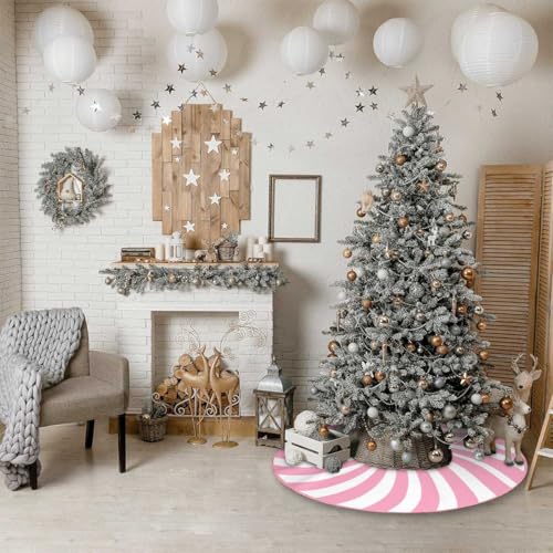 Pink Candy Christmas Tree Skirt 48inch Xmas Decorations