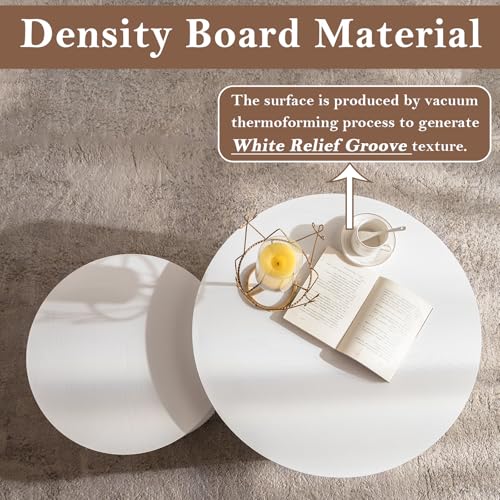 White Round Fluted Nesting Coffee Table Set of 2 (2 Count)