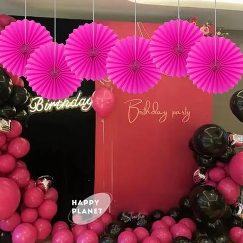 Hot Pink Party Decorations Hot Pink Hanging Paper Round Fans Bulk 16inch (30 Count)