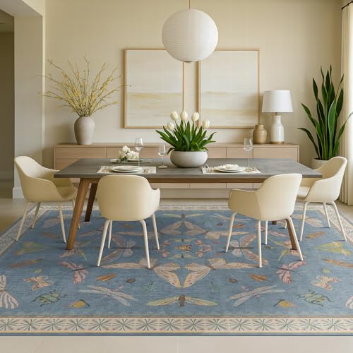 Insect Light Blue Rug for Living Room (108 Sq Ft)