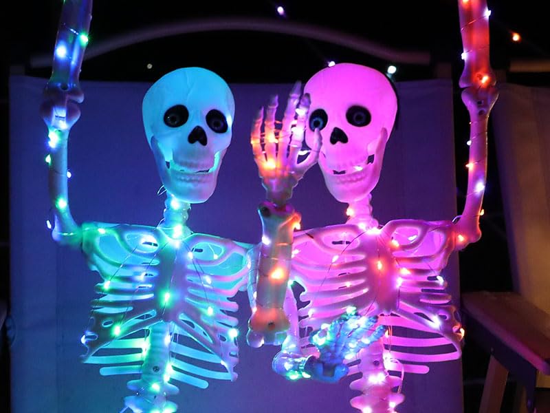 2Pack 36" Halloween Light up Skeleton Decor Outdoor (Blue&Green+Orange&Purple)