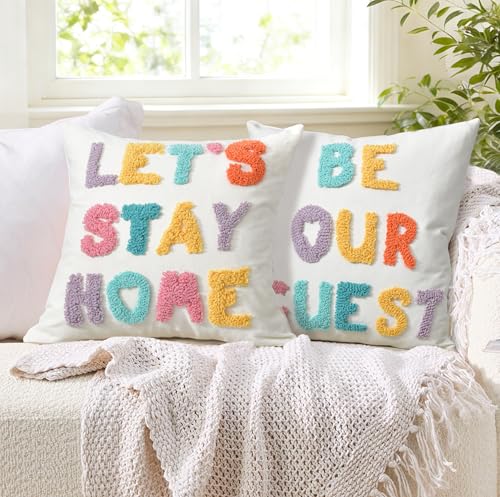Boho Throw Pillow Covers 18*18 Spring Decorative Tufted Letters
