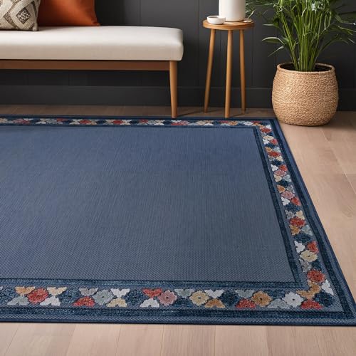 Outdoor Rug 5x7 Modern Bordered Area Rugs for Indoor and Outdoor Patio Easy to Clean Non Shedding Living Room Porch Garden Washable Outside Carpet