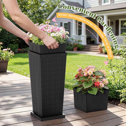 24" Front Porch Resin Rattan Tall Planters 2 Pack (2 Count)