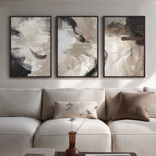 Framed Modern Minimalist Neutral Abstract Wall Art (3 Count)