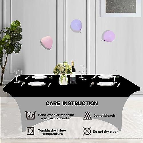 2 Pack 6FT Black Table Cloth for Rectangular Spandex Table Cover (2 Count)