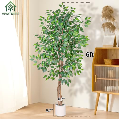 6FT Artificial Ficus Tree with White Planter