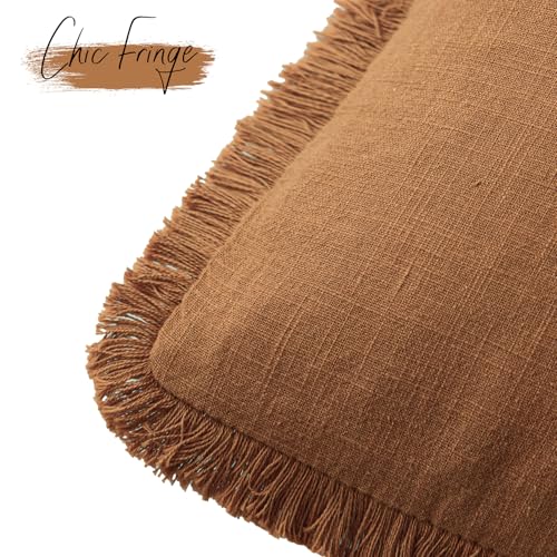 Decorative Linen Fringe Throw Pillow Covers 24×24 Inch (2 Count)