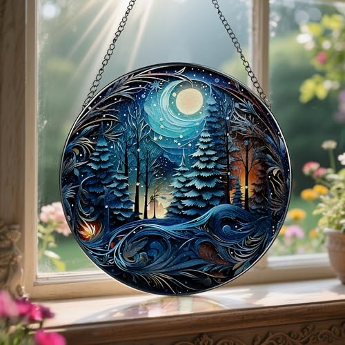 8 Inch Starry Night Forest Suncatcher Ornament