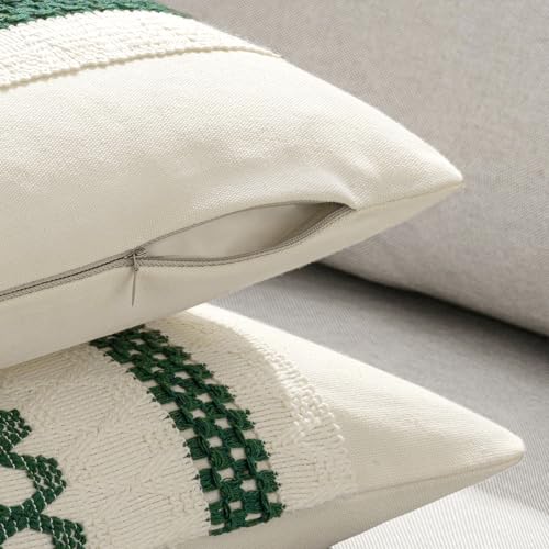 Set of 2 Dark Green Boho Christmas Decorative Pillow Covers 20x20 Inch (2 Count)