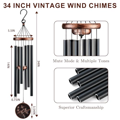 34" Butterfly Wind Chimes for Outside