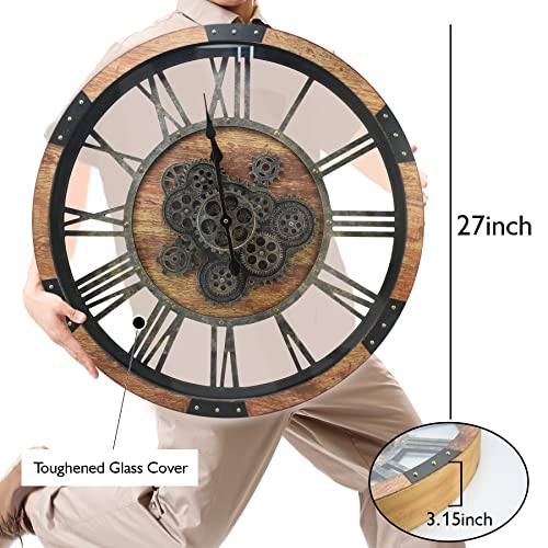 27 inch Large Real Moving Gears Wall Clock with Toughened Glass Cover