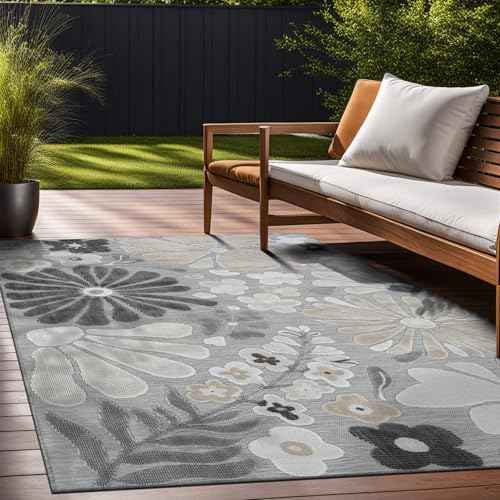 Outdoor Rug 10x14 Large Modern Floral Tropical Area Rugs for Outdoor and Indoor Patio Easy to Clean Non Shedding Living Room Porch Garden Washable Outside Carpet (140 Sq Ft)