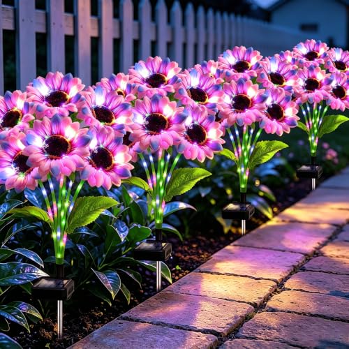Solar Sunflower Lights 4 Pack with 24 colorful Sunflower Solar Lights Outdoor Waterproof (24 Count)
