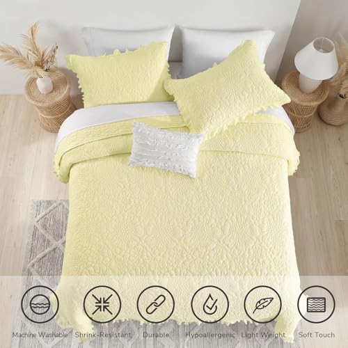 Pastel Yellow Ruffled Quilt King Size (3 Piece Set)