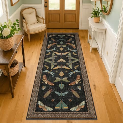 Black Insect 2'6"x8' Washable Non Slip Runner Rugs for Hallways (20 Sq Ft)